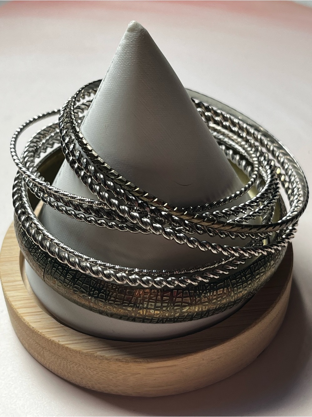 Silver and Gold Twisted and Textured Bangle Bracelet Set - Women Jewelry